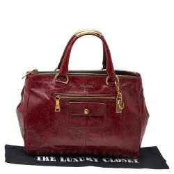 Pre Owned Prada Dark Red Vitello Shine Leather Tote
