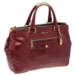 Pre Owned Prada Dark Red Vitello Shine Leather Tote