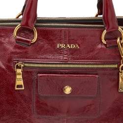 Pre Owned Prada Dark Red Vitello Shine Leather Tote