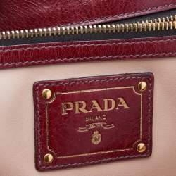 Pre Owned Prada Dark Red Vitello Shine Leather Tote