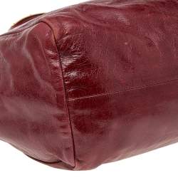 Pre Owned Prada Dark Red Vitello Shine Leather Tote