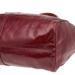 Pre Owned Prada Dark Red Vitello Shine Leather Tote