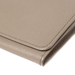 Pre Owned Prada Light Beige Saffiano Lux Leather Flap Continental Wallet