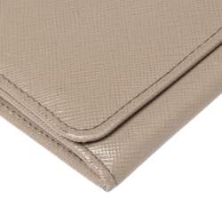 Pre Owned Prada Light Beige Saffiano Lux Leather Flap Continental Wallet