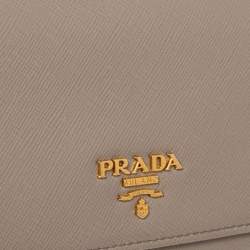 Pre Owned Prada Light Beige Saffiano Lux Leather Flap Continental Wallet