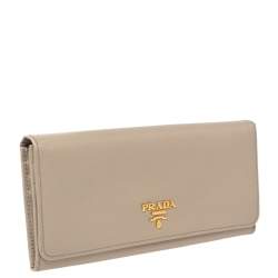 Pre Owned Prada Light Beige Saffiano Lux Leather Flap Continental Wallet