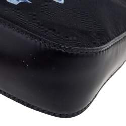Pre Owned Prada Black Floral Print Nylon and Leather Pouch