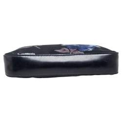 Pre Owned Prada Black Floral Print Nylon and Leather Pouch