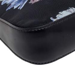 Pre Owned Prada Black Floral Print Nylon and Leather Pouch