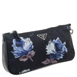 Pre Owned Prada Black Floral Print Nylon and Leather Pouch