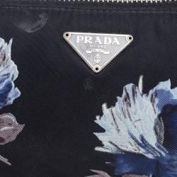 Pre Owned Prada Black Floral Print Nylon and Leather Pouch