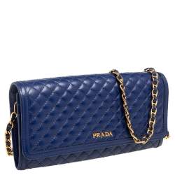 Pre Owned محفظة بسلسلة برادا جلد مبطن أزرق