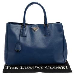 Pre Owned Prada Blue Saffiano Leather Medium Galleria Tote