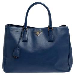 Pre Owned Prada Blue Saffiano Leather Medium Galleria Tote