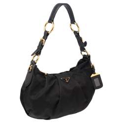 Pre Owned Prada Black Pleated Nylon and Leather Hobo