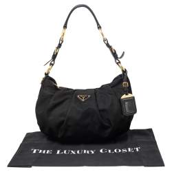 Pre Owned Prada Black Pleated Nylon and Leather Hobo