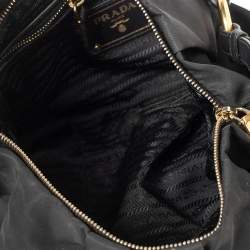 Pre Owned Prada Black Pleated Nylon and Leather Hobo