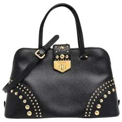 Pre Owned Prada Black Leather Promenade Studded Satchel