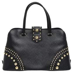 Pre Owned Prada Black Leather Promenade Studded Satchel