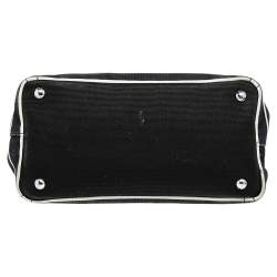 Pre Owned Prada Black Snakeskin Leather And Canvas Canapa Tote