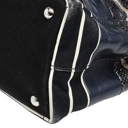 Pre Owned Prada Black Snakeskin Leather And Canvas Canapa Tote