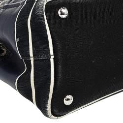 Pre Owned Prada Black Snakeskin Leather And Canvas Canapa Tote