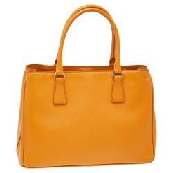 Pre Owned Prada Orange Saffiano Lux Leather Small Galleria Tote