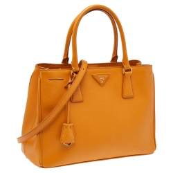 Pre Owned Prada Orange Saffiano Lux Leather Small Galleria Tote