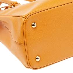 Pre Owned Prada Orange Saffiano Lux Leather Small Galleria Tote