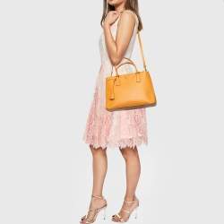 Pre Owned Prada Orange Saffiano Lux Leather Small Galleria Tote
