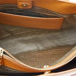 Pre Owned Prada Orange Saffiano Lux Leather Small Galleria Tote