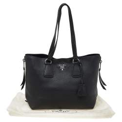 Pre Owned Prada Black Vitello Leather Phenix Side Zip Shopping Tote