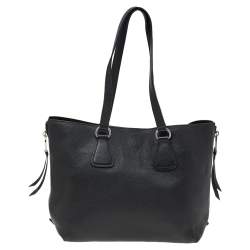Pre Owned Prada Black Vitello Leather Phenix Side Zip Shopping Tote