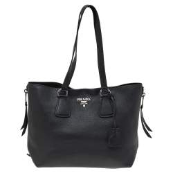 Pre Owned Prada Black Vitello Leather Phenix Side Zip Shopping Tote