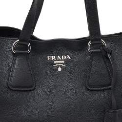 Pre Owned Prada Black Vitello Leather Phenix Side Zip Shopping Tote