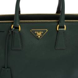 Pre Owned Prada Emerald Green Saffiano Lux Leather Large Double Zip Tote