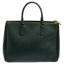 Pre Owned Prada Emerald Green Saffiano Lux Leather Large Double Zip Tote