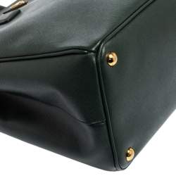 Pre Owned Prada Emerald Green Saffiano Lux Leather Large Double Zip Tote