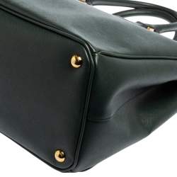 Pre Owned Prada Emerald Green Saffiano Lux Leather Large Double Zip Tote