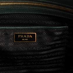 Pre Owned Prada Emerald Green Saffiano Lux Leather Large Double Zip Tote