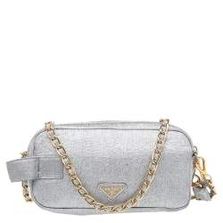 Pre Owned Prada Metallic Silver Lamé Fabric Shoulder Bag