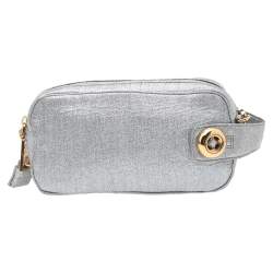 Pre Owned Prada Metallic Silver Lamé Fabric Shoulder Bag