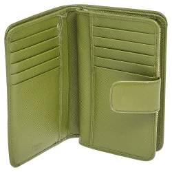 Pre Owned Prada Green Saffiano Leather Compact Wallet