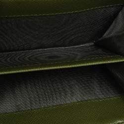 Pre Owned Prada Green Saffiano Leather Compact Wallet