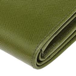 Pre Owned Prada Green Saffiano Leather Compact Wallet