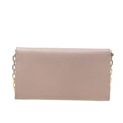 Pre Owned Prada Beige Saffiano Leather Wallet On Chain