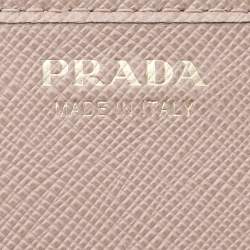 Pre Owned Prada Beige Saffiano Leather Wallet On Chain