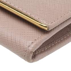 Pre Owned Prada Beige Saffiano Leather Wallet On Chain