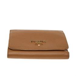 Pre Owned Prada Beige Saffiano Leather Compact Wallet