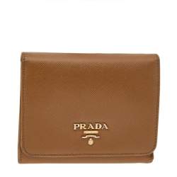 Pre Owned Prada Beige Saffiano Leather Compact Wallet